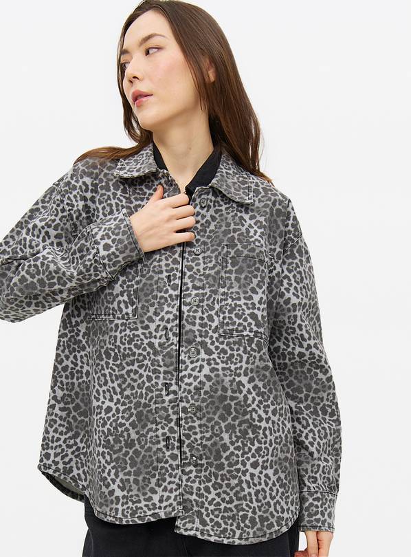 Grey Leopard Print Relaxed Co-ord Denim Shirt 10